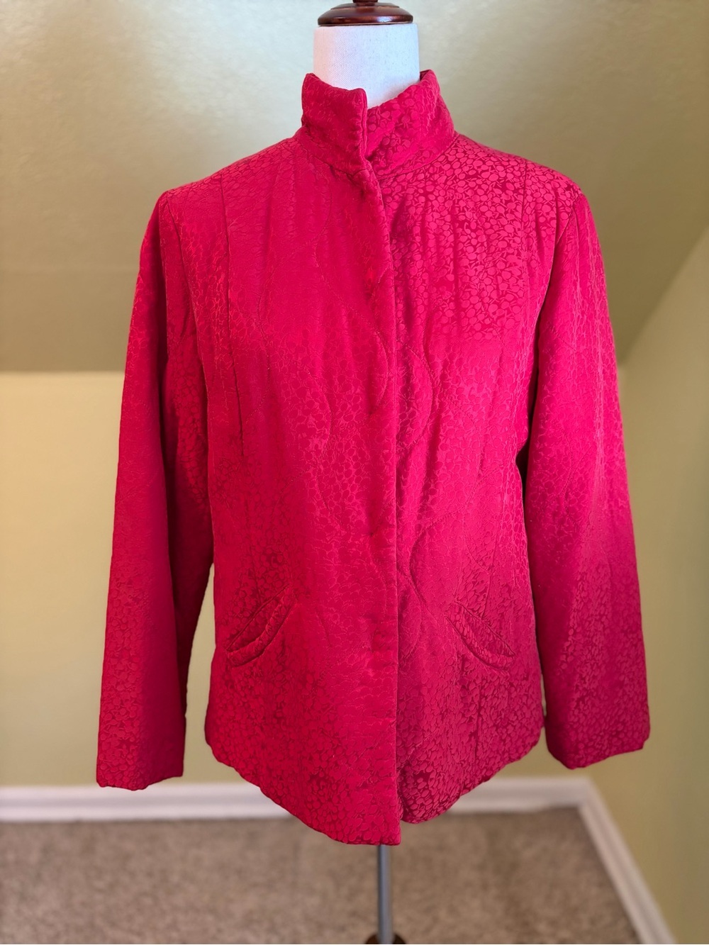 J. Jill Vibrant Red Silk Blend Quilted Jacket
